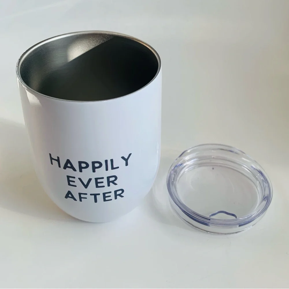 Stemless Wine Tumbler 12oz White Happily Ever After NWT